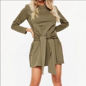 Missguided Khaki Green Tie Sweater Dress Shirt NWT
